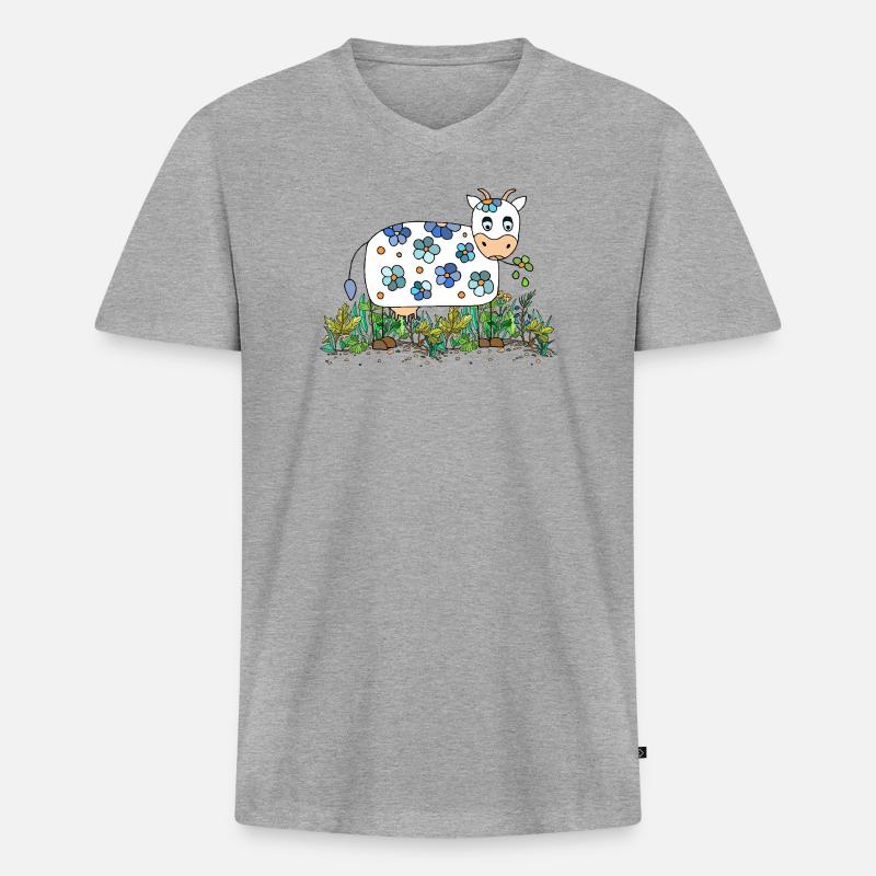 Kuh - Männer Premium Bio T-Shirt mit V-Ausschnitt - Grau meliert