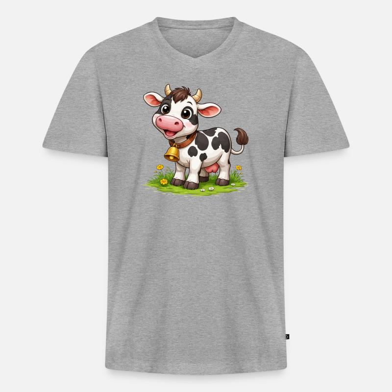 Kuh mit Glöckchen auf Weide - Männer Premium Bio T-Shirt mit V-Ausschnitt - Grau meliert