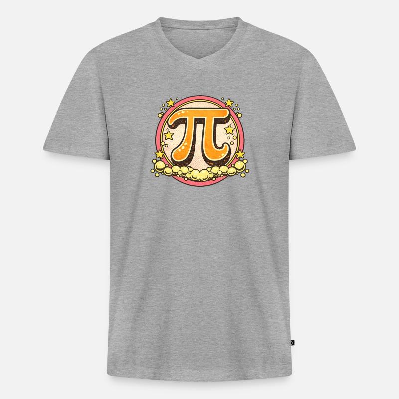 Pi Pop Retro-Abzeichen - Männer Premium Bio T-Shirt mit V-Ausschnitt - Grau meliert