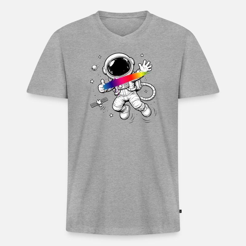 Astronaut Regenbogen Splash Space Design  - Männer Premium Bio T-Shirt mit V-Ausschnitt - Grau meliert