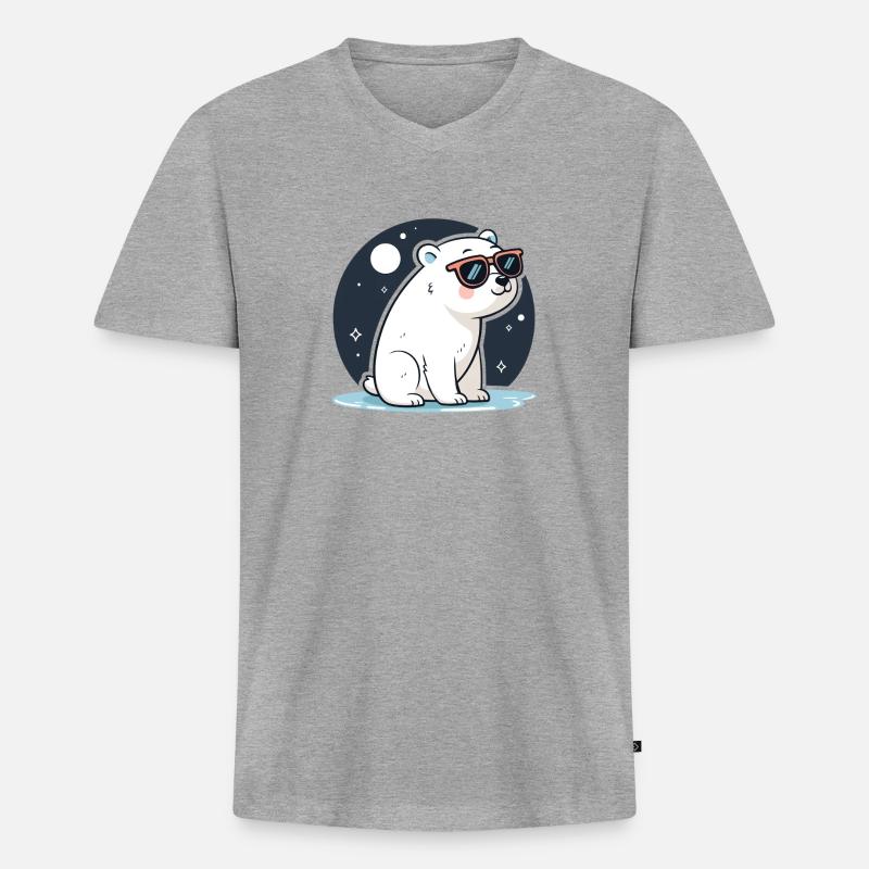 Rote Eisbär-Kosmische Brille - Männer Premium Bio T-Shirt mit V-Ausschnitt - Grau meliert