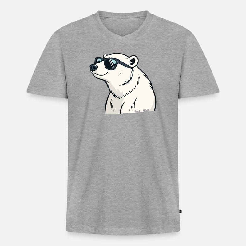 Cooler Eisbär mit Brille - Männer Premium Bio T-Shirt mit V-Ausschnitt - Grau meliert