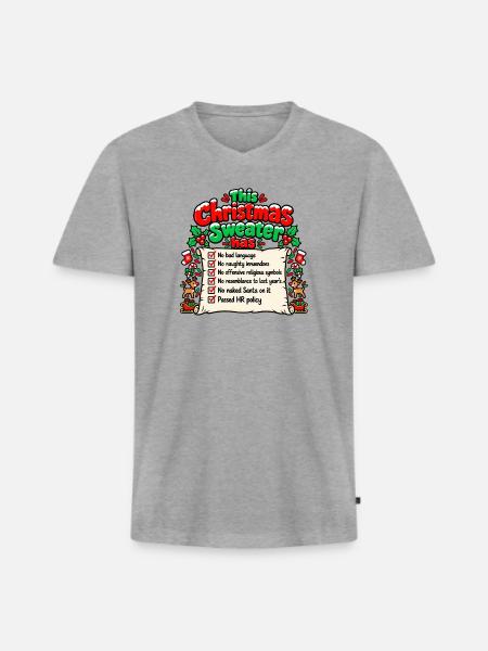 Lustiger Weihnachtspullover – Vollständig genehmigt - Männer Premium Bio T-Shirt mit V-Ausschnitt - Grau meliert