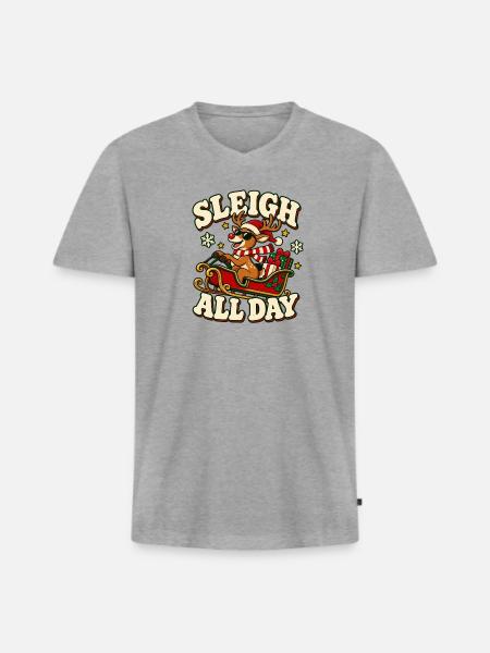 Rentier Sleigh All Day Weihnachtsedition - Männer Premium Bio T-Shirt mit V-Ausschnitt - Grau meliert