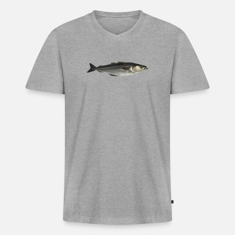 Fisch Pollack - Männer Premium Bio T-Shirt mit V-Ausschnitt - Grau meliert