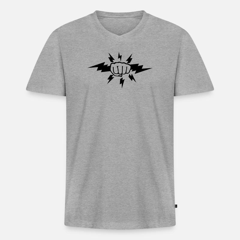 Blitzfaust - Männer Premium Bio T-Shirt mit V-Ausschnitt - Grau meliert