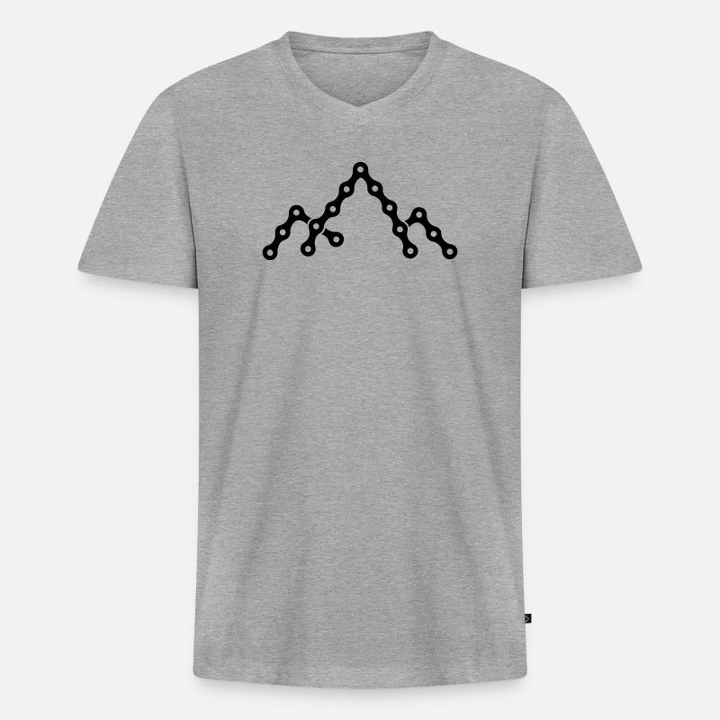 Fahrradkette mit Bergsilhouette - Männer Premium Bio T-Shirt mit V-Ausschnitt - Grau meliert