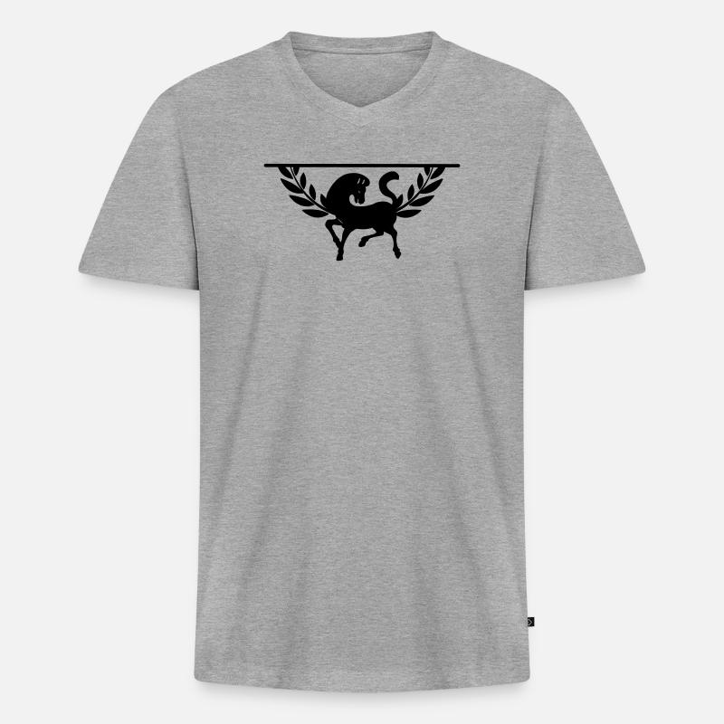 Pferd im halben Lorbeerkranz - Männer Premium Bio T-Shirt mit V-Ausschnitt - Grau meliert