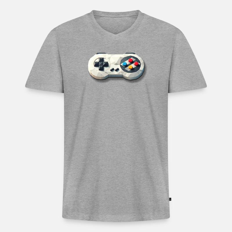 Retro Controller 16 Bit Gaming Nostalgie - Männer Premium Bio T-Shirt mit V-Ausschnitt - Grau meliert