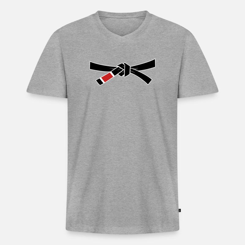 Blackbelt - Schwarzgurt - Männer Premium Bio T-Shirt mit V-Ausschnitt - Grau meliert