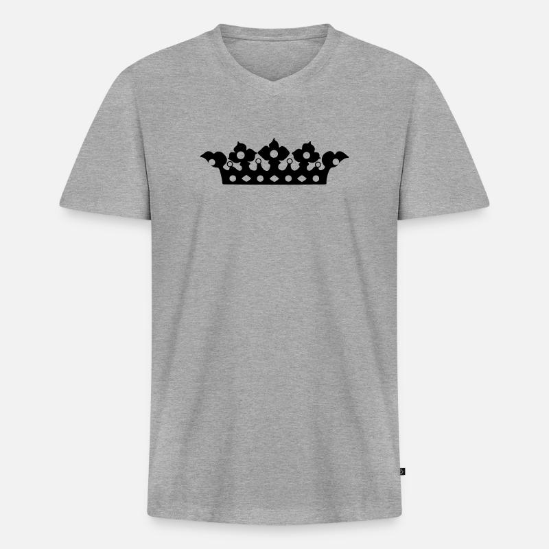 Goldene Krone mit Perlenschirm - Männer Premium Bio T-Shirt mit V-Ausschnitt - Grau meliert