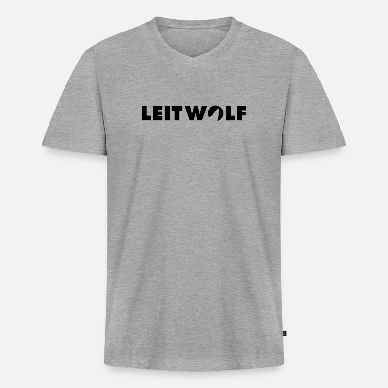 Leitwolf Schriftzug - Männer Premium Bio T-Shirt mit V-Ausschnitt - Grau meliert