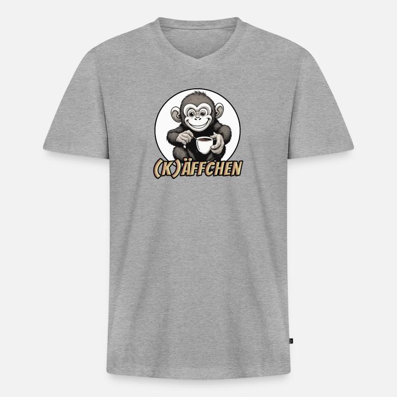 Käffchen - Männer Premium Bio T-Shirt mit V-Ausschnitt - Grau meliert