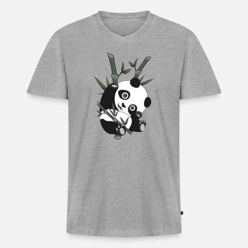 Panda - Bambus - Männer Premium Bio T-Shirt mit V-Ausschnitt - Grau meliert