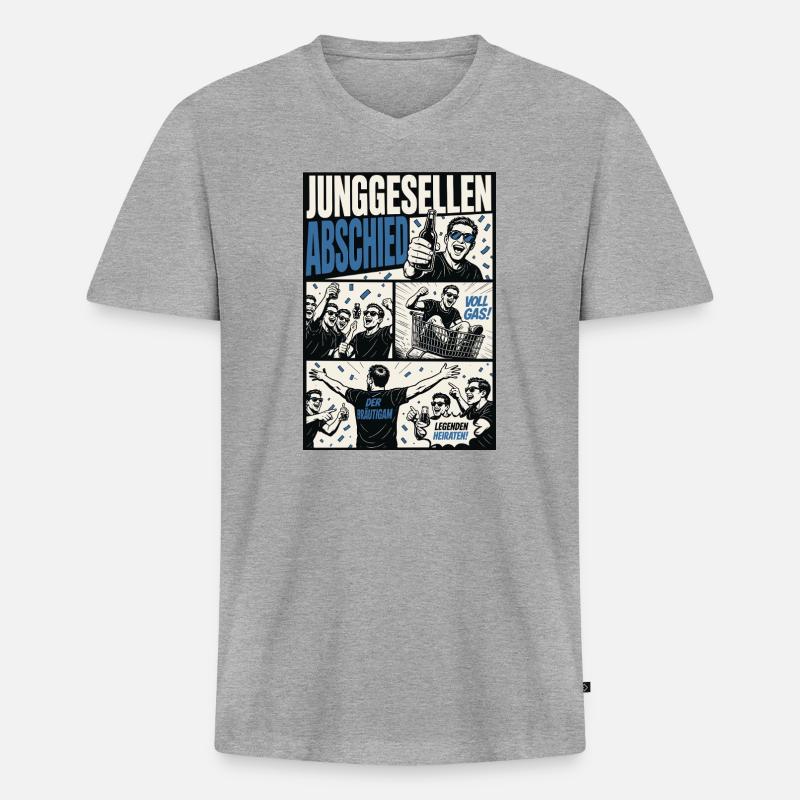 Junggesellenabschied Comic - Männer Premium Bio T-Shirt mit V-Ausschnitt - Grau meliert
