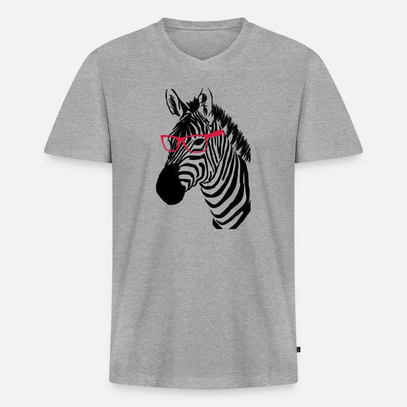Zebra mit Brille - Männer Premium Bio T-Shirt mit V-Ausschnitt - Grau meliert