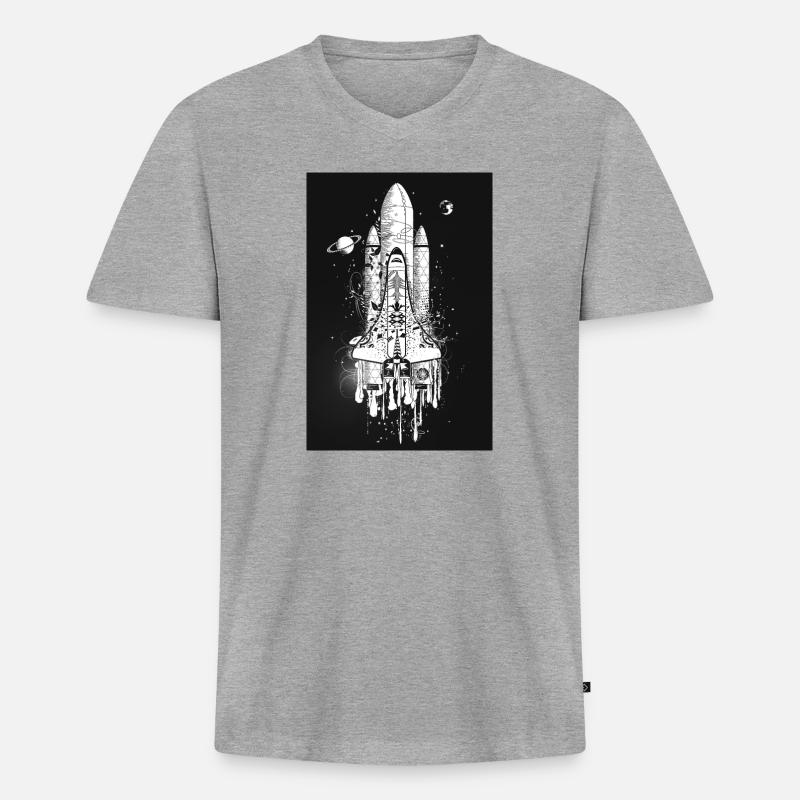 Fantasievolles Space Shuttle im Graffiti Stil - Männer Premium Bio T-Shirt mit V-Ausschnitt - Grau meliert