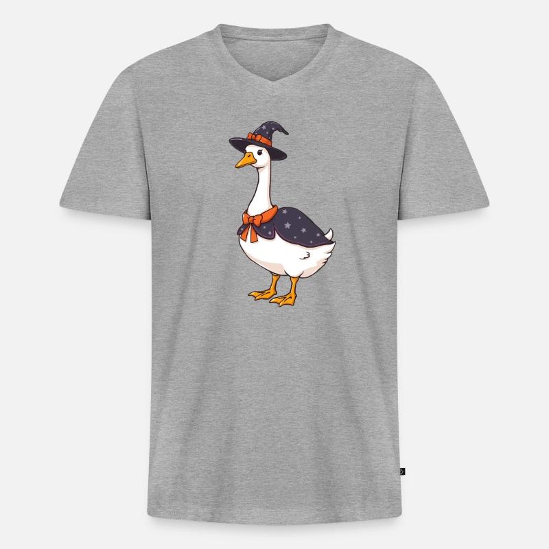 Gans - Männer Premium Bio T-Shirt mit V-Ausschnitt - Grau meliert