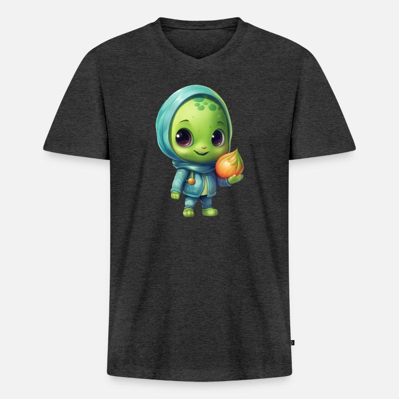Blau-Pinker Alien Skateboarder: Kosmische Tricks - Männer Premium Bio T-Shirt mit V-Ausschnitt - Anthrazit meliert