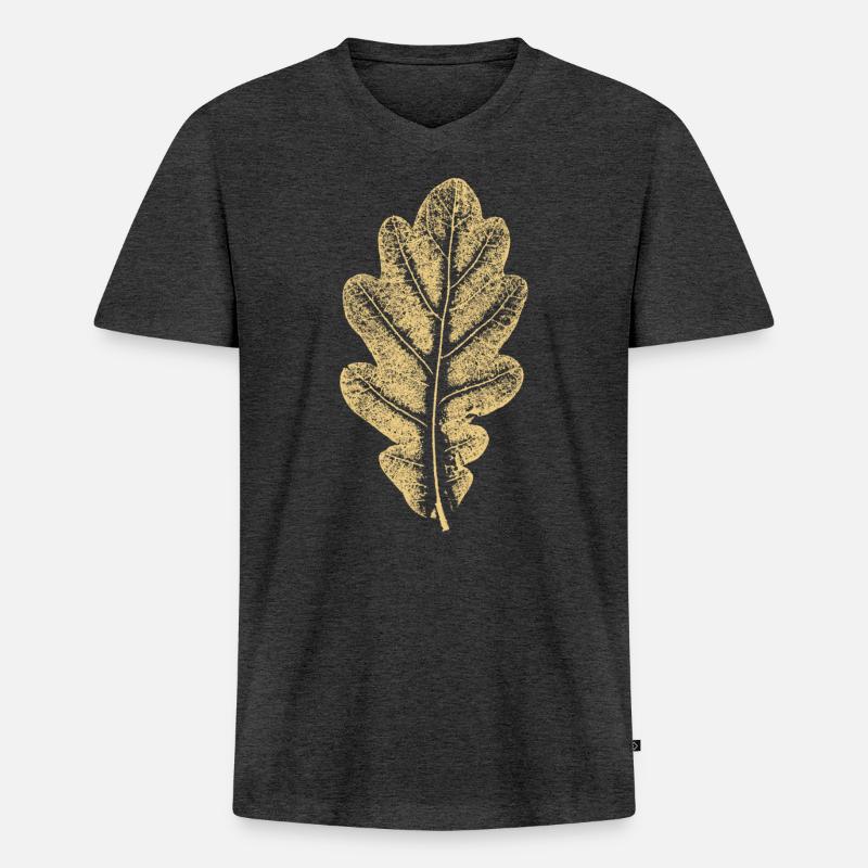 Eichenblatt - Khaki- Blatt/ Eiche/ Baum - Männer Premium Bio T-Shirt mit V-Ausschnitt - Anthrazit meliert
