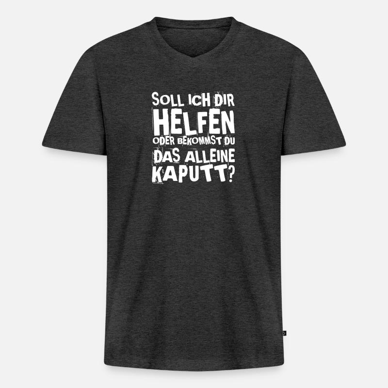 Soll ich dir helfen oder bekommst du das alleine k - Männer Premium Bio T-Shirt mit V-Ausschnitt - Anthrazit meliert