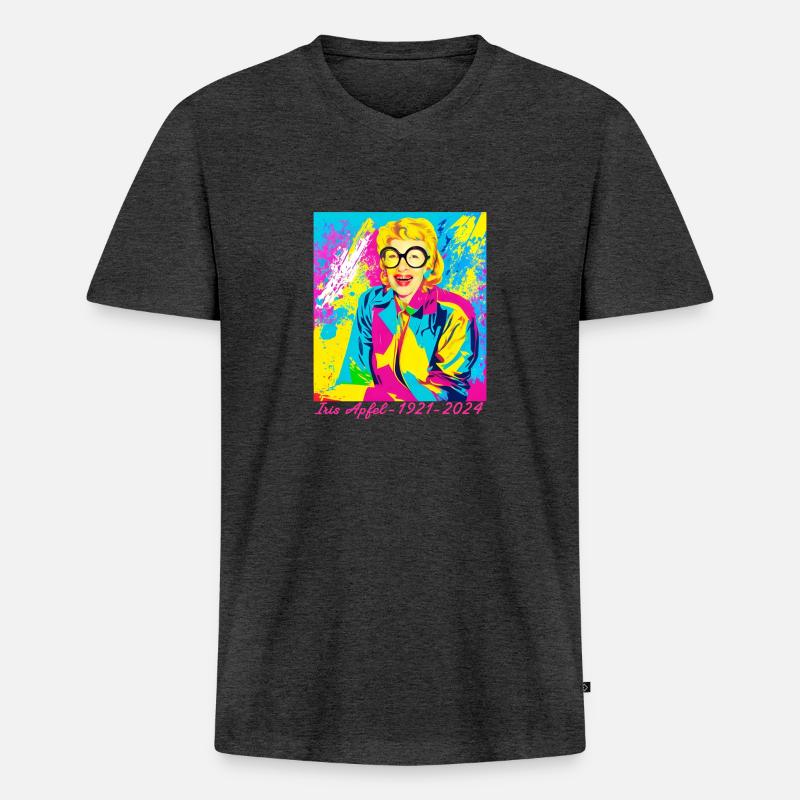 Illustration, bunt, Graffiti, iris Apfel - Männer Premium Bio T-Shirt mit V-Ausschnitt - Anthrazit meliert