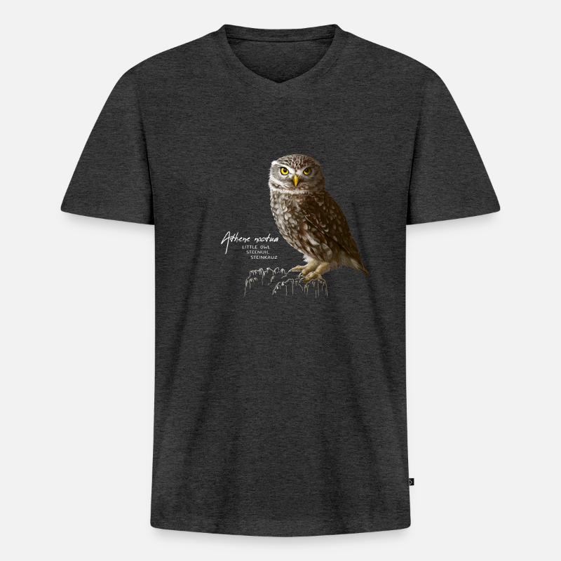 Steinkauz - Eule - Männer Premium Bio T-Shirt mit V-Ausschnitt - Anthrazit meliert
