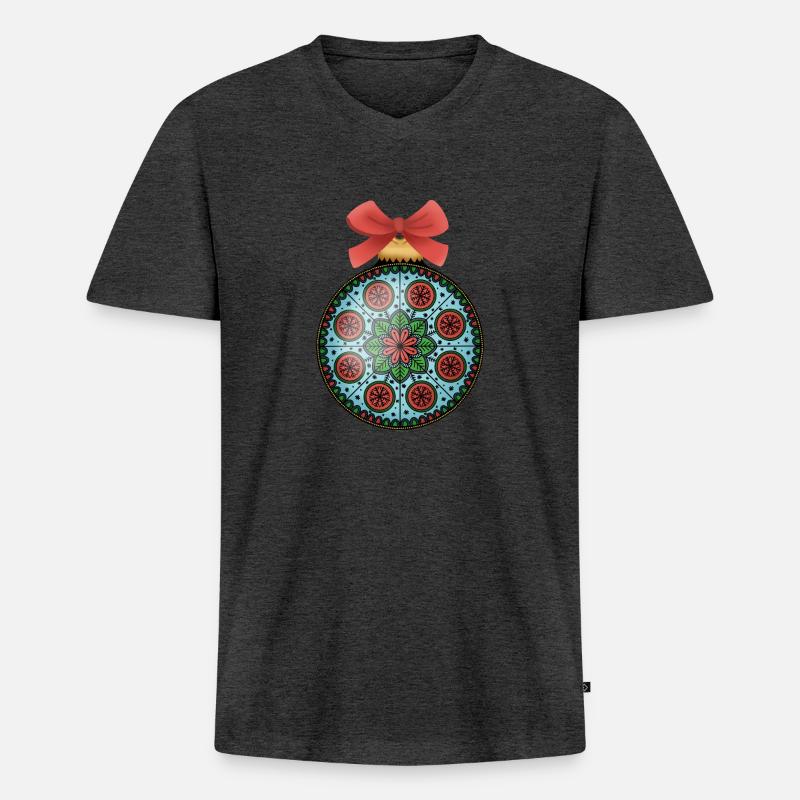 Weihnachtskugel Mandala - Männer Premium Bio T-Shirt mit V-Ausschnitt - Anthrazit meliert
