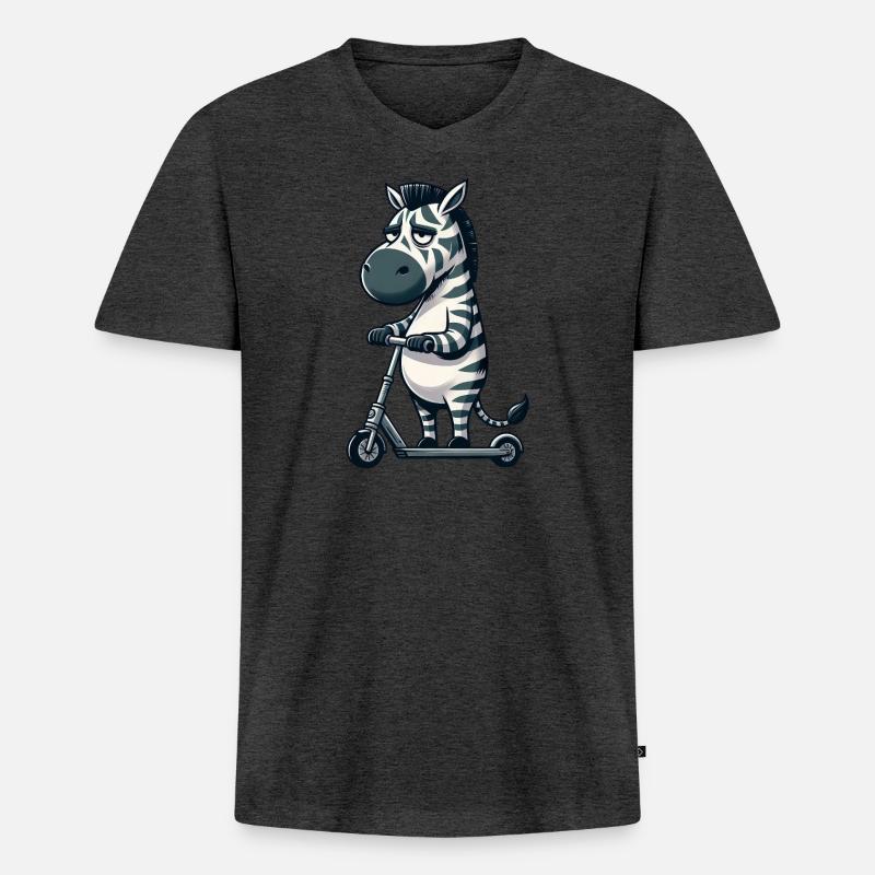 Mürrisches Zebra Roller Comic Rollerspaß - Männer Premium Bio T-Shirt mit V-Ausschnitt - Anthrazit meliert