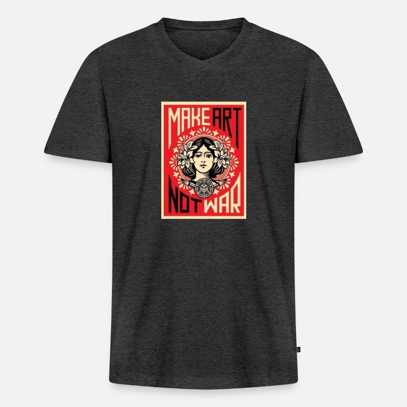 MAKE ART NOT WAR - Männer Premium Bio T-Shirt mit V-Ausschnitt - Anthrazit meliert
