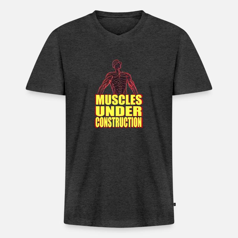 muscles under construction - Männer Premium Bio T-Shirt mit V-Ausschnitt - Anthrazit meliert
