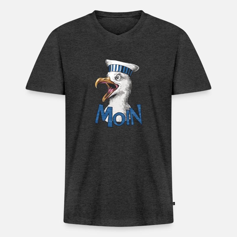 Moin Möwe - Männer Premium Bio T-Shirt mit V-Ausschnitt - Anthrazit meliert