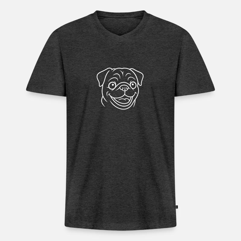 TinyPaws Black & White Edition Mops Style b - Männer Premium Bio T-Shirt mit V-Ausschnitt - Anthrazit meliert