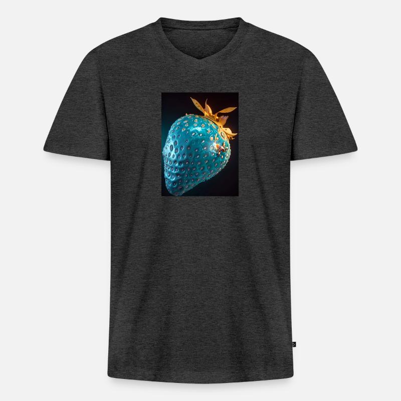 Erdbeere, technisch, Hightech, illustration, blau - Männer Premium Bio T-Shirt mit V-Ausschnitt - Anthrazit meliert