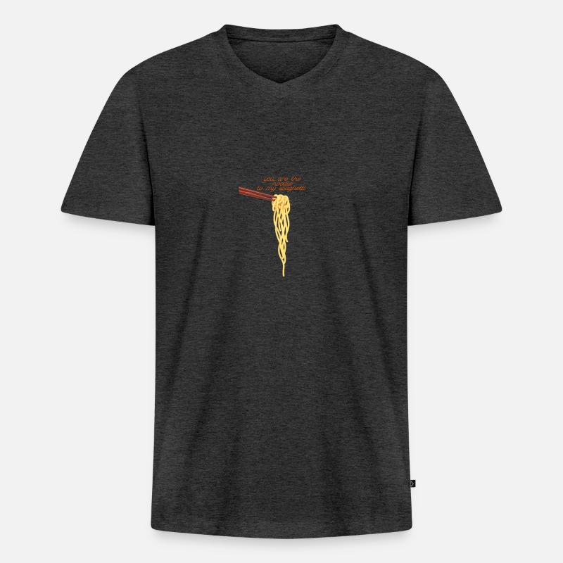 Spaghetti mit Stäbchen - Männer Premium Bio T-Shirt mit V-Ausschnitt - Anthrazit meliert
