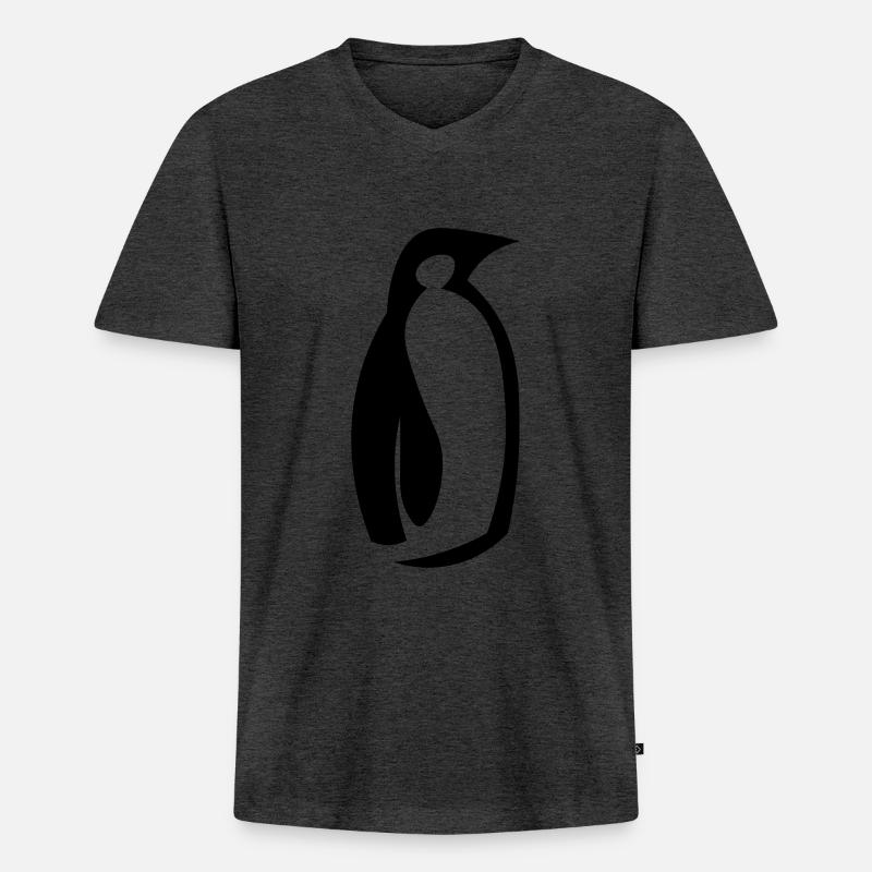 Pinguin - Papa Pinguin - Geschenkidee - Männer Premium Bio T-Shirt mit V-Ausschnitt - Anthrazit meliert