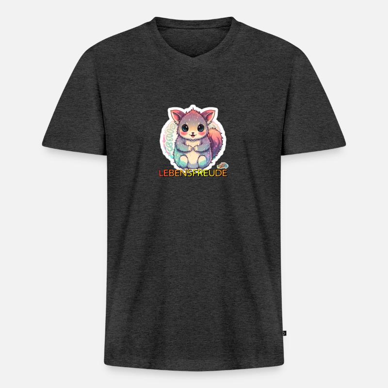 Werte mit Tieren: Lebensfreude - Männer Premium Bio T-Shirt mit V-Ausschnitt - Anthrazit meliert