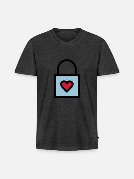 Padlock, love lock - Men's Premium Organic T-shirt with V-neck - heather anthracite