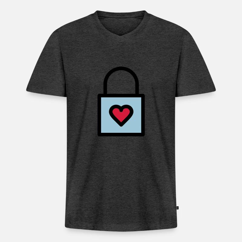 Vorhängeschloss, Liebesschloss - Männer Premium Bio T-Shirt mit V-Ausschnitt - Anthrazit meliert