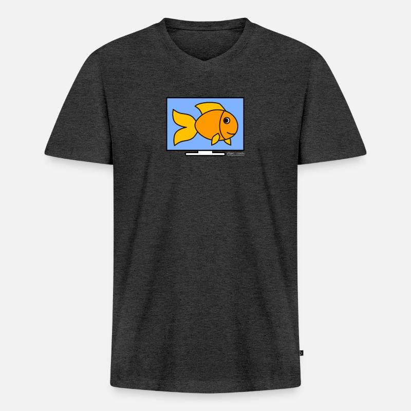 Bildschirm mit Goldfisch v00 - Männer Premium Bio T-Shirt mit V-Ausschnitt - Anthrazit meliert