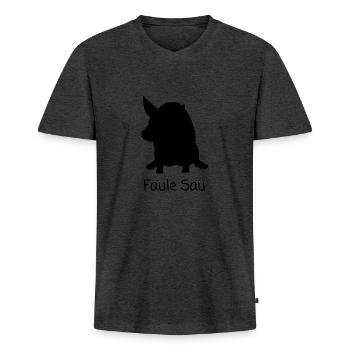 Lazy pig - Men's Premium Organic T-shirt with V-neck - heather anthracite - Front - Nico (187cm)