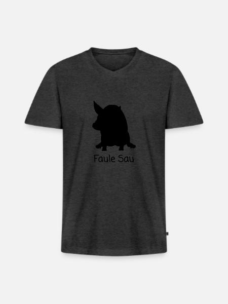 Lazy pig - Men's Premium Organic T-shirt with V-neck - heather anthracite