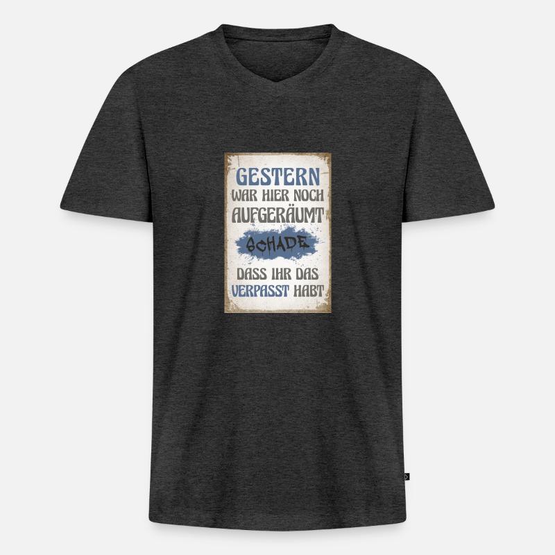 Gestern war hier noch aufgeräumt - Männer Premium Bio T-Shirt mit V-Ausschnitt - Anthrazit meliert