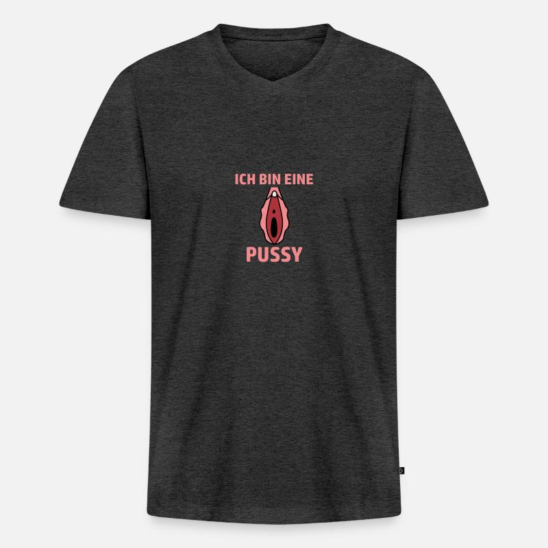 Ich bin eine Pussy - Männer Premium Bio T-Shirt mit V-Ausschnitt - Anthrazit meliert