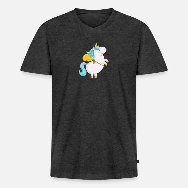 Fliegendes Comic Einhorn - Männer Premium Bio T-Shirt mit V-Ausschnitt - Anthrazit meliert