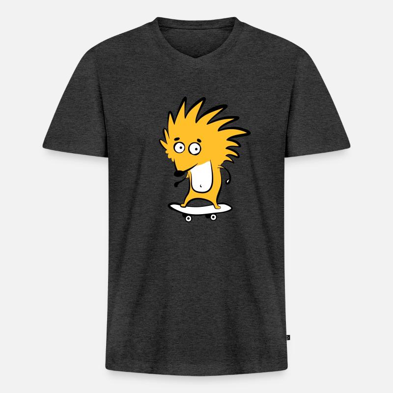 Skate-Igel "Knut H. Heckmann" - Männer Premium Bio T-Shirt mit V-Ausschnitt - Anthrazit meliert