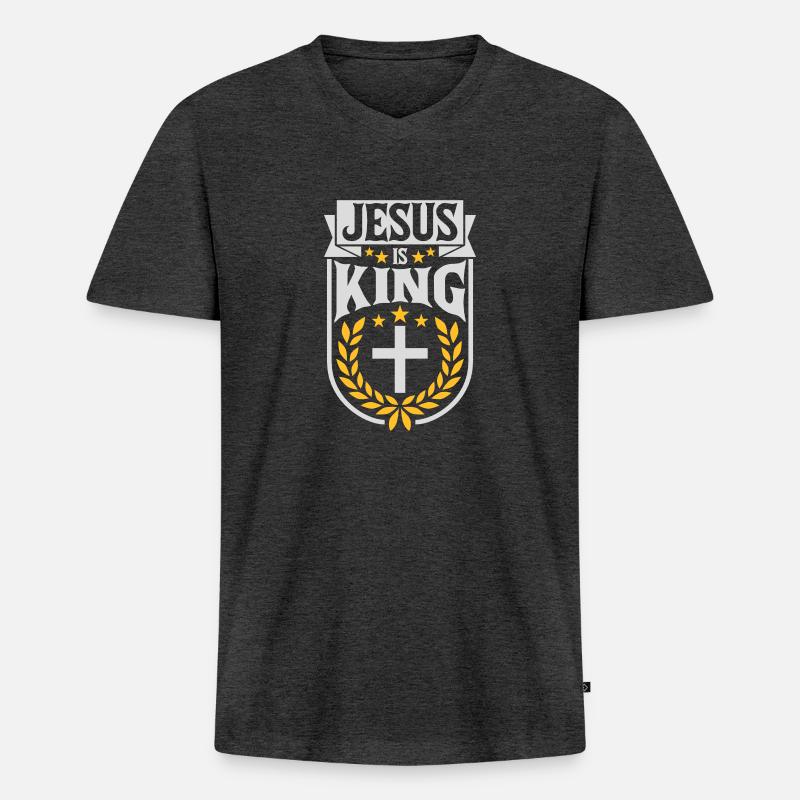 jesus is king Zitat - Männer Premium Bio T-Shirt mit V-Ausschnitt - Anthrazit meliert