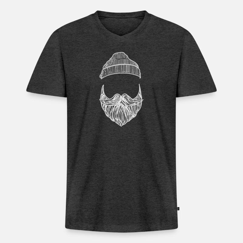 Bart mit Mütze - Männer Premium Bio T-Shirt mit V-Ausschnitt - Anthrazit meliert