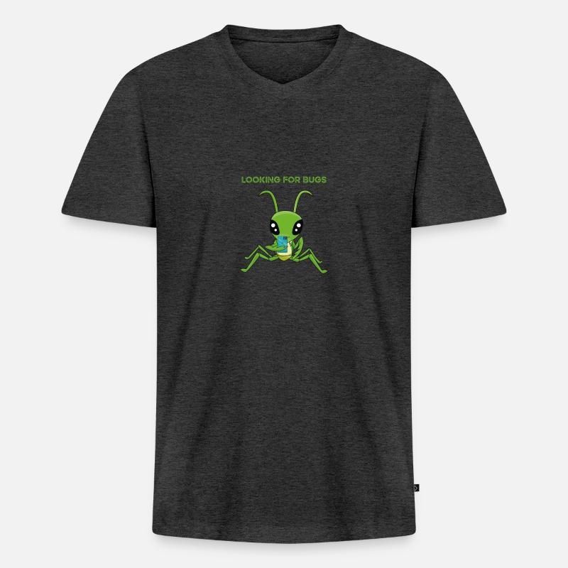 Looking for Bugs-Gottesanbeterin Handy - Männer Premium Bio T-Shirt mit V-Ausschnitt - Anthrazit meliert