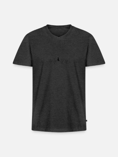 Cat Cat Heartbeat Heartbeat Animals Love Love - Men's Premium Organic T-shirt with V-neck - heather anthracite